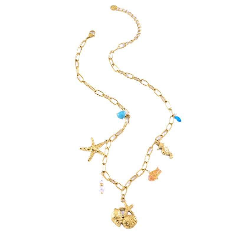 Wholesale  Titanium Steel ocean shell starfish conch necklace