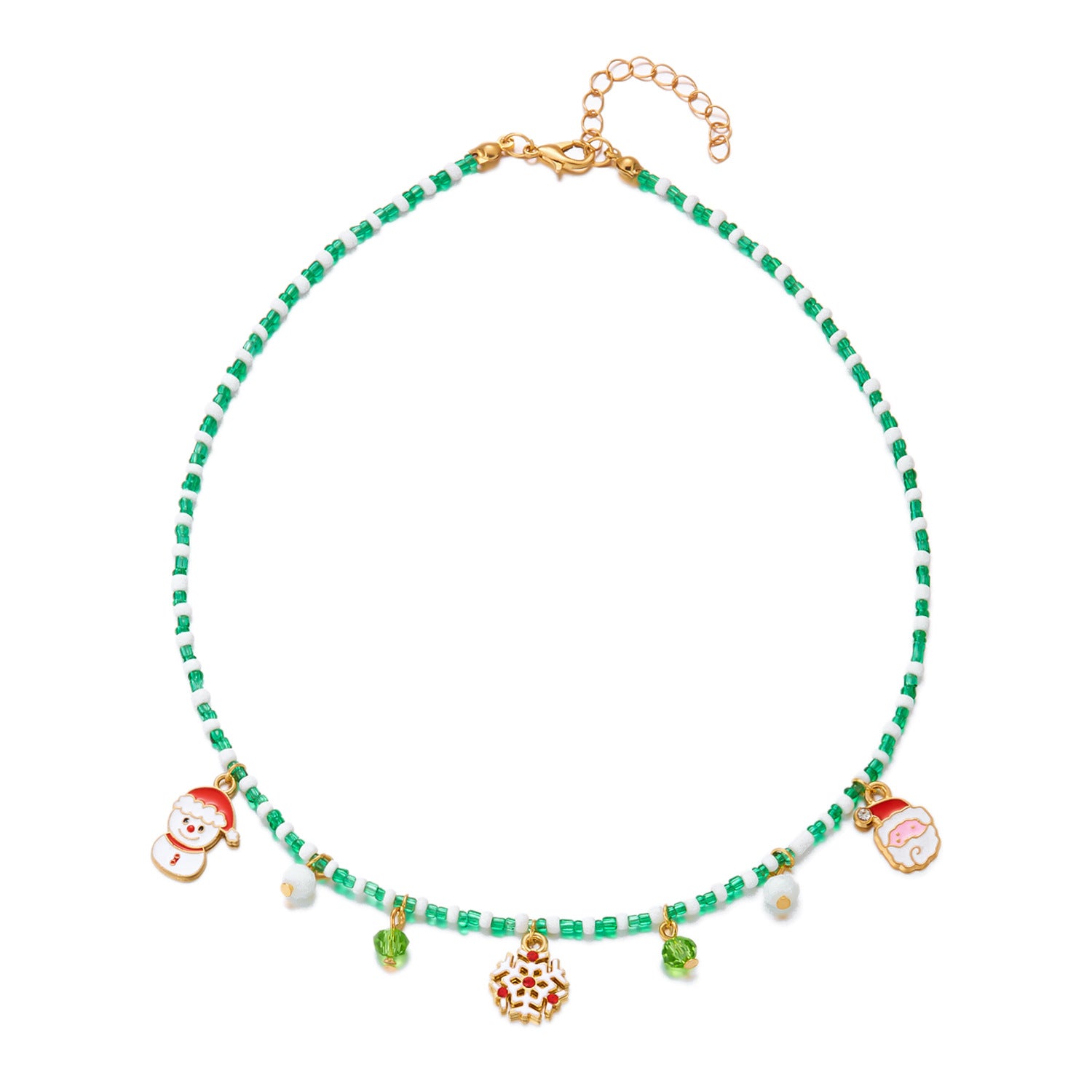 Wholesale Christmas Oil-Drop  Snowflake Color-Matched Beaded Necklace