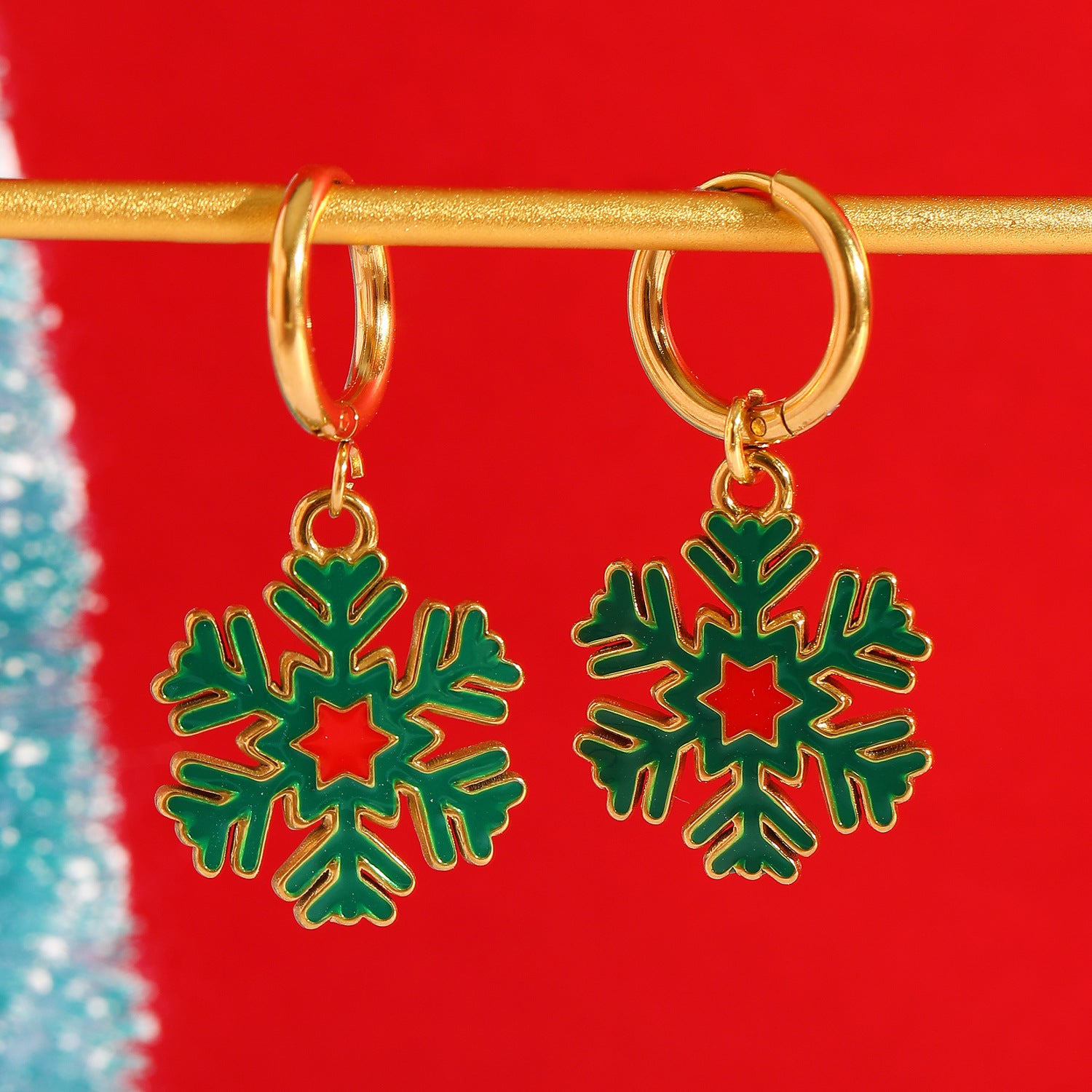 Wholesale Christmas Snowflake Earrings Stainless Steel Electroplated Jewelry Accessory for Gift and Boutique Resale