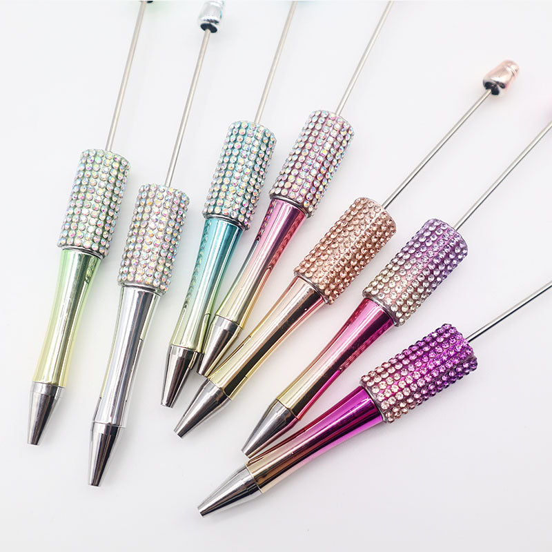 Wholesale Beadable Pens Colorful Rhinestone Beaded Pen AB Color Diamond Gradient UV Plating Pen ACC-PN-CY006