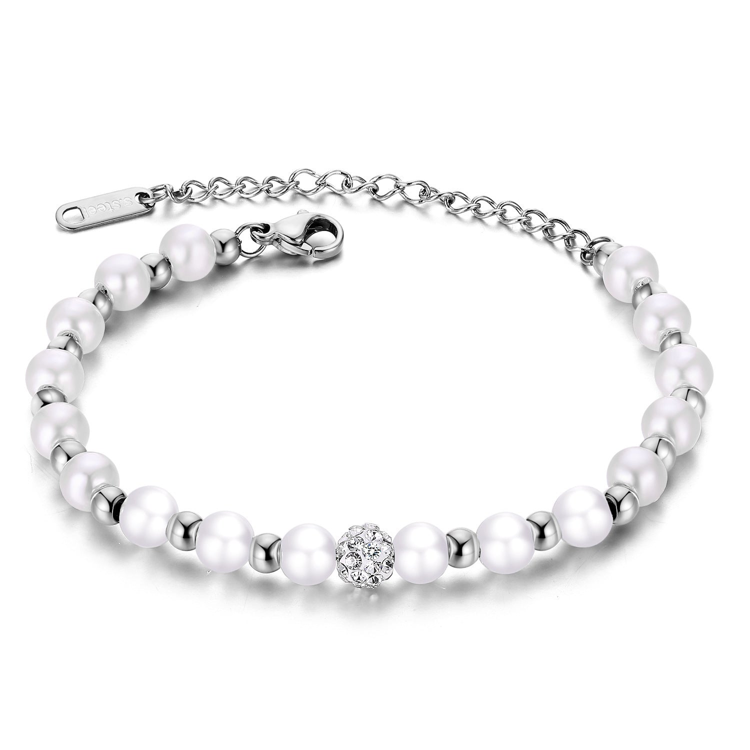 Wholesale  pearl bracelet titanium steel inlaid zircon bracelet