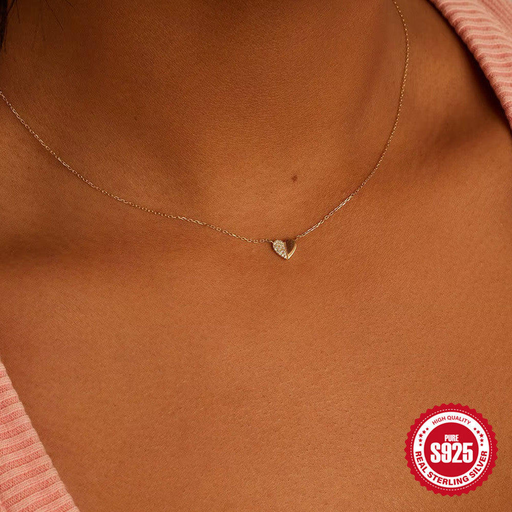 Wholesale New S925 sterling silver double love zircon clavicle chain  necklace