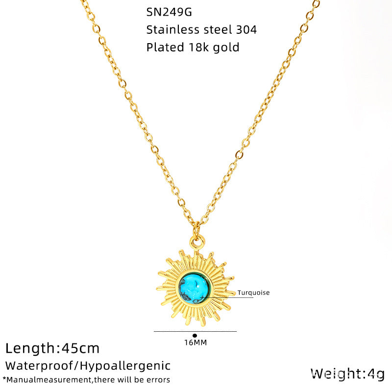 Wholesale Titanium Steel Sunflower Devil' s Eye Necklace Pendant for Everyday Wear Boutique Jewelry Accessory