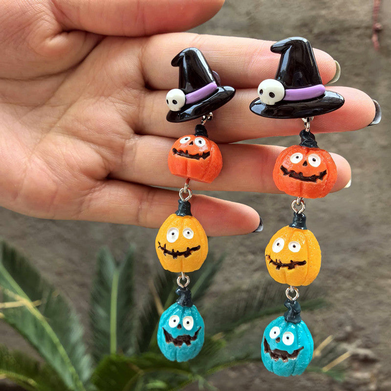 Wholesale Plastic Pumpkin Skull  Dangle Earrings Dark Gothic Party Jewelry Accessory