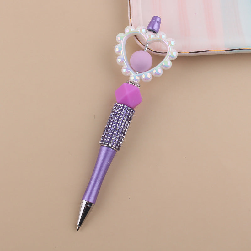 Wholesale  Diamond plastic love beaded pen  ballpoint pen color plastic pen