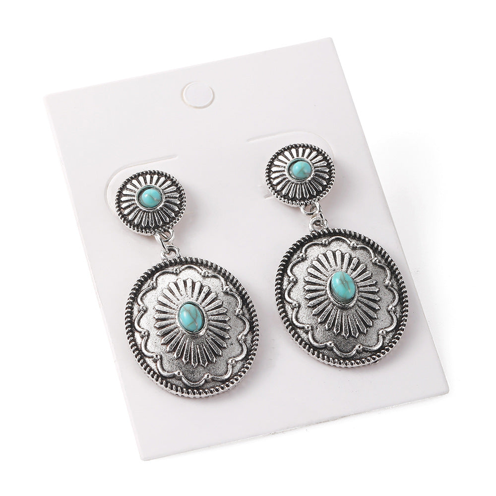 Wholesale Alloy Electroplated Bohemian Turquoise Earrings Vintage Party Jewelry Accessory