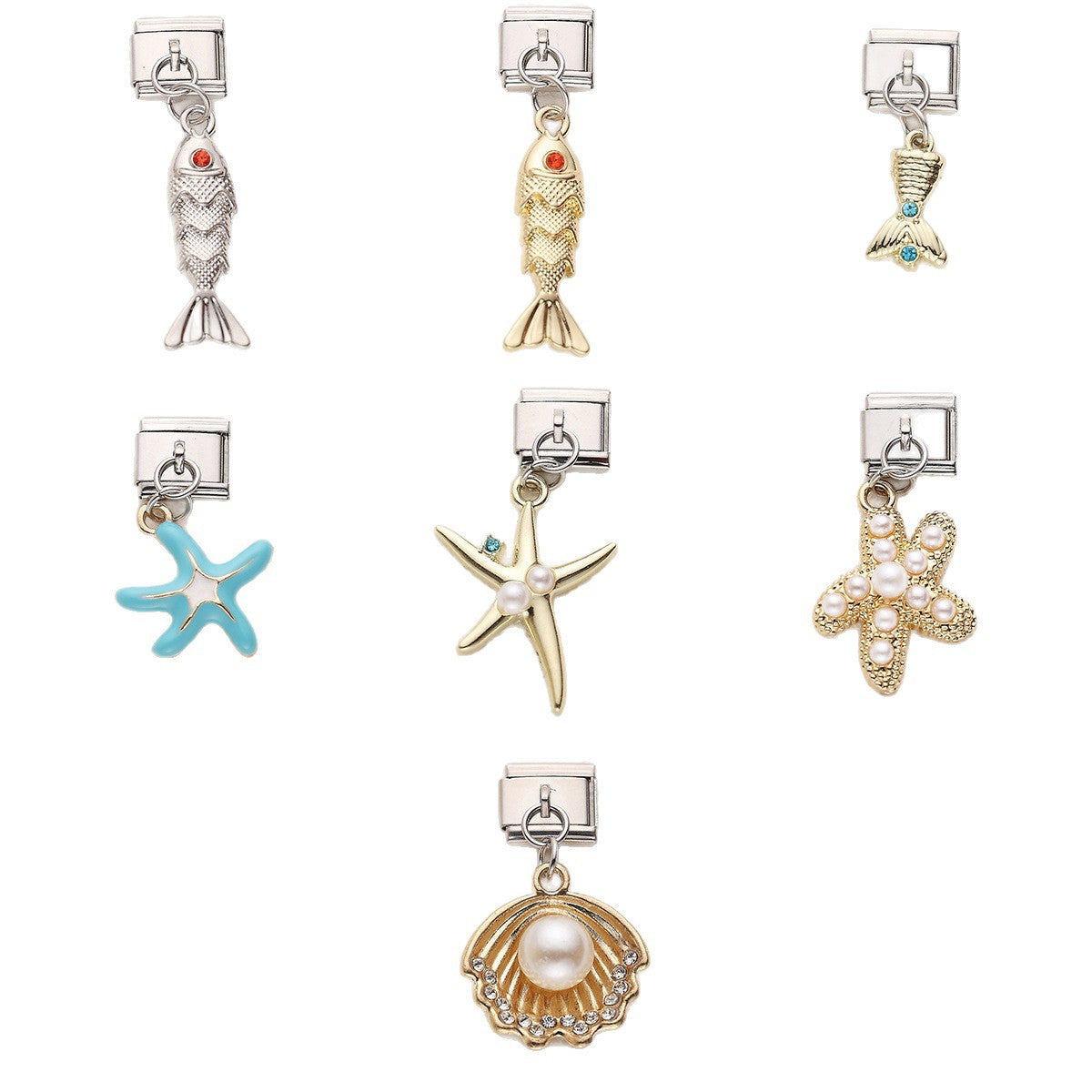 Wholesale 10pcs Italian Charm Bracelet 9mm DIY Splicing Marine Life Shell Stainless Steel Composable Bracelet