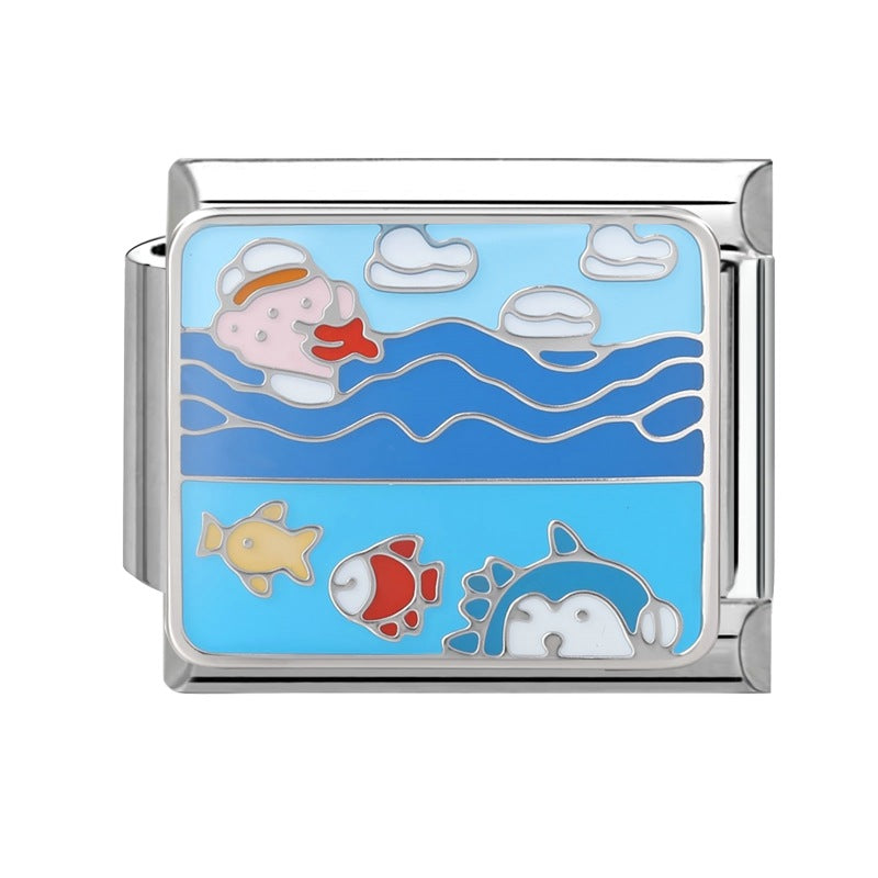 Wholesale 9mm Italian Charm Starter Bracelets DIY Marine Series Stainless Steel Composable Bracelet