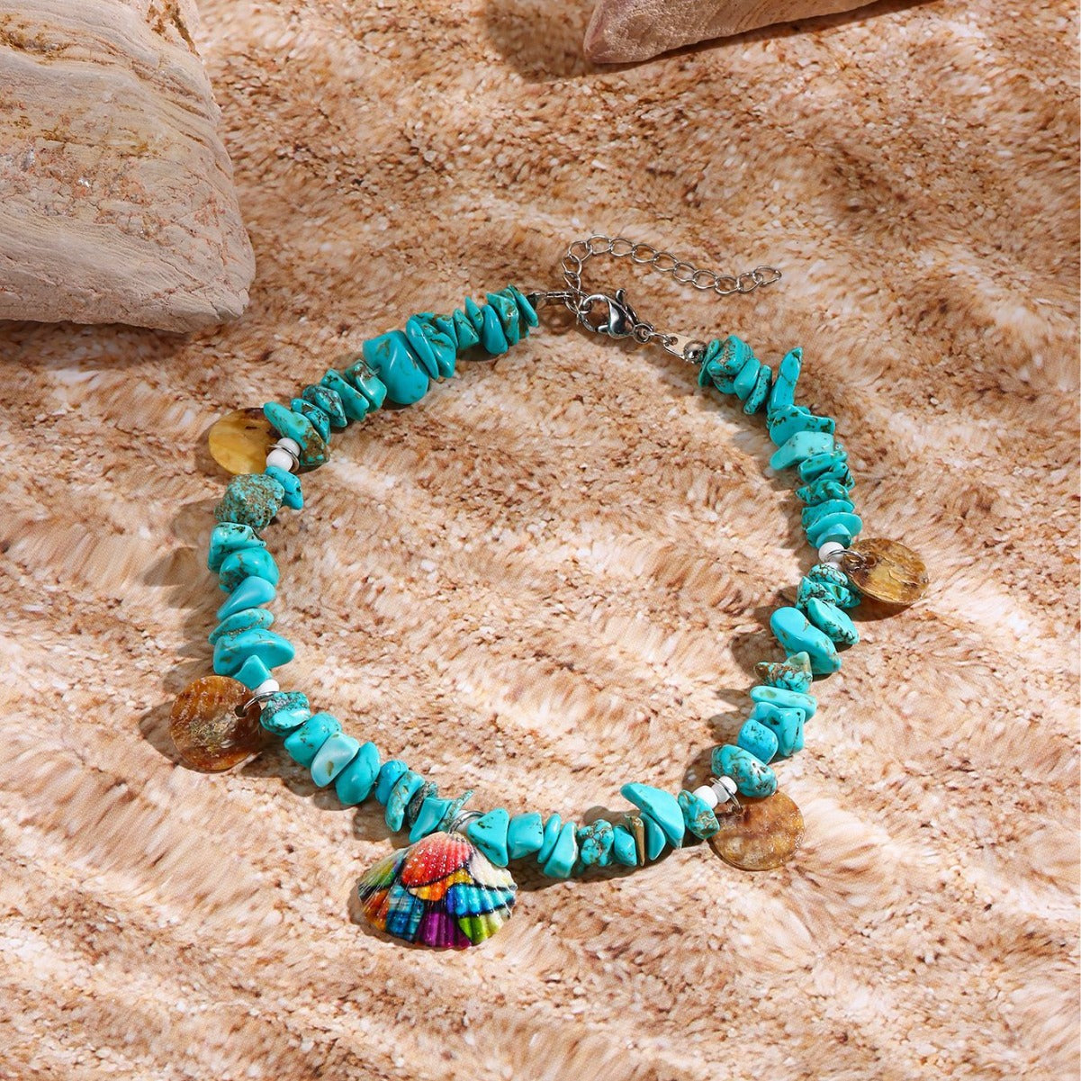 Wholesale Seaside Holiday Shell Natural Stone Painted Scallop Anklet