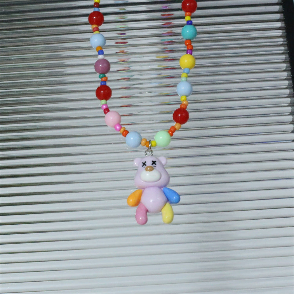 Wholesale Cute Cartoon Colorful Bear Pendant Necklace