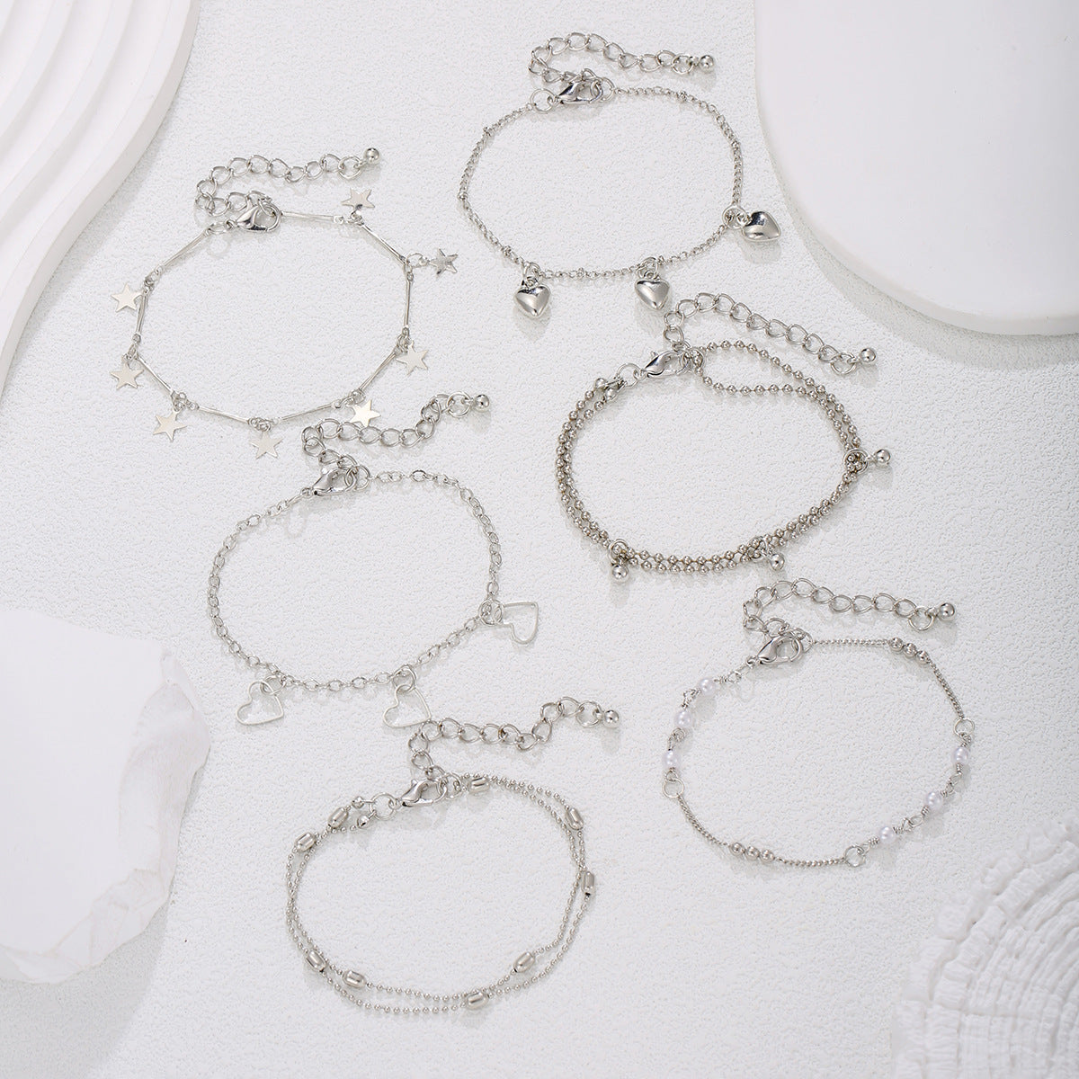 Wholesale 6-Piece Heart and Star Stacked Bracelets Set,  Stylish Jewelry Accessory for Women Boutique Resale