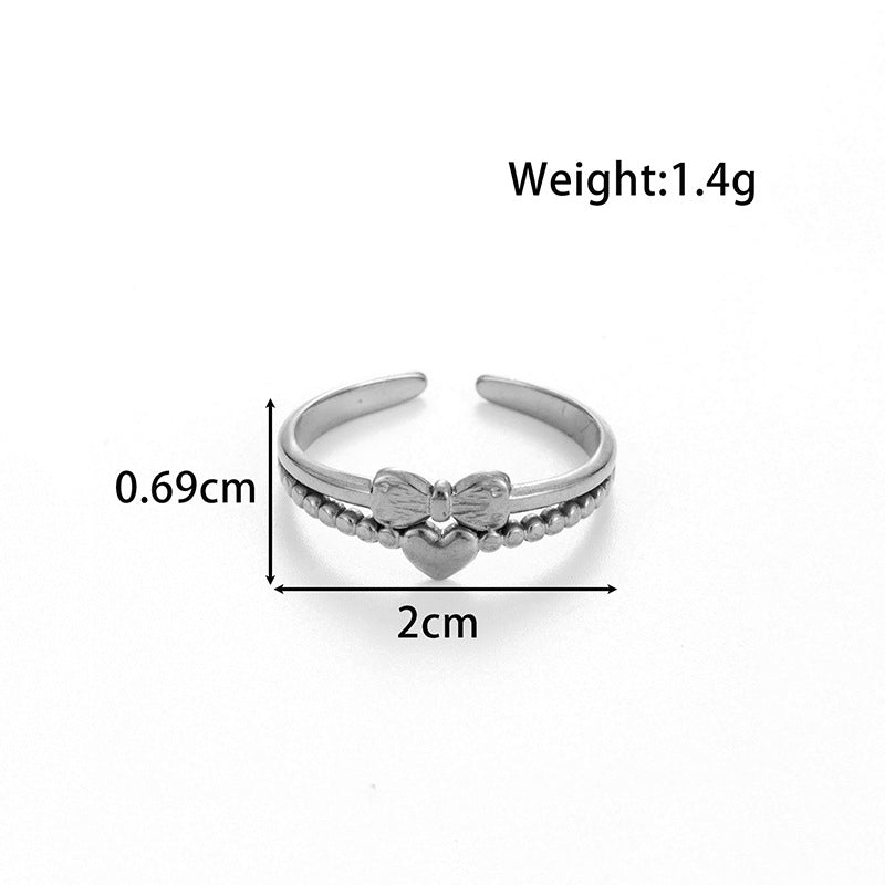 Wholesale Titanium Steel Love Heart-shaped Bow  Cute Sweet Opening Adjustable Ring
