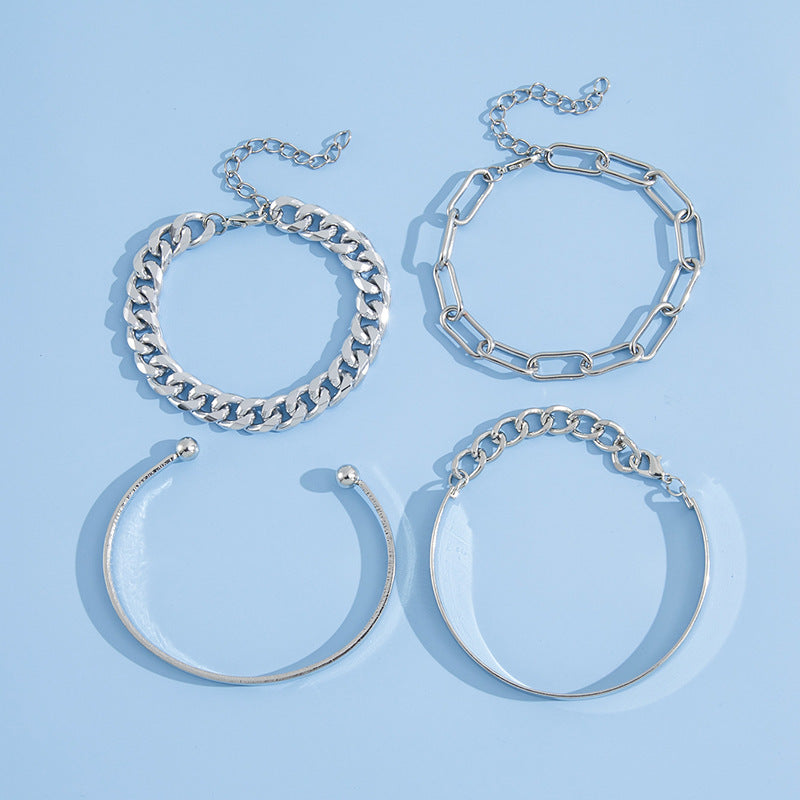 Wholesale Ins Punk Style Letter Love Women' s Bracelet Set,  Alloy Electroplated Geometric Chain,  Fashion Accessory
