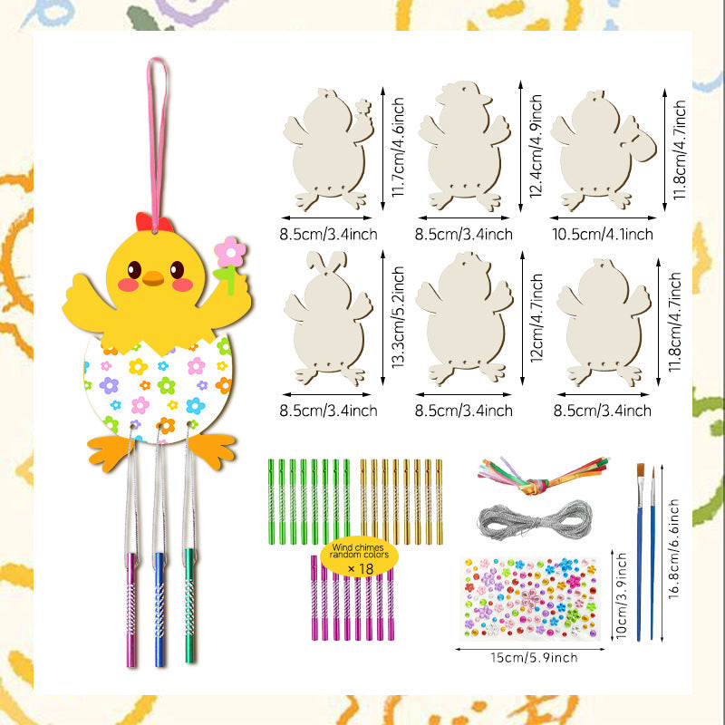 Wholesale  Easter Craft Wooden Wind Chimes Bell DIY suit