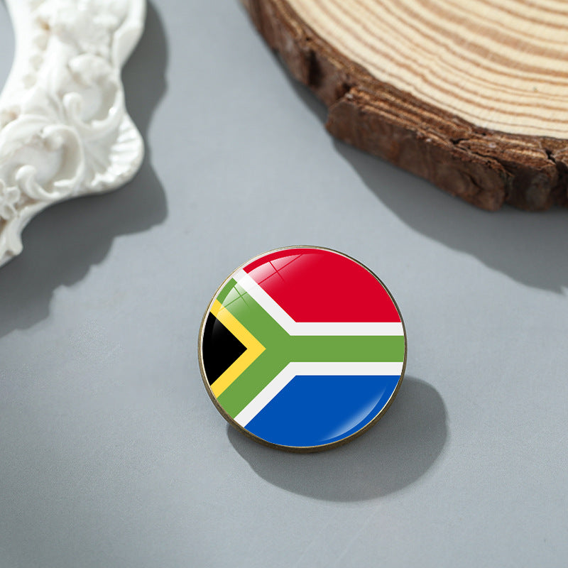 Wholesale National flag round time gem alloy brooch badge chest buckle