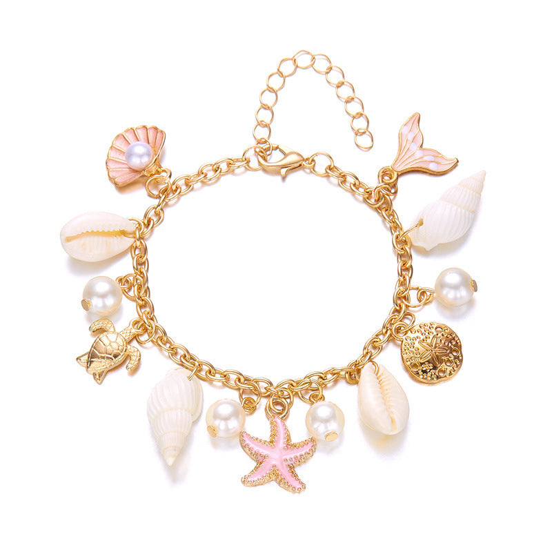Wholesale Bohemian jewelry starfish shell pearl pendant bracelet