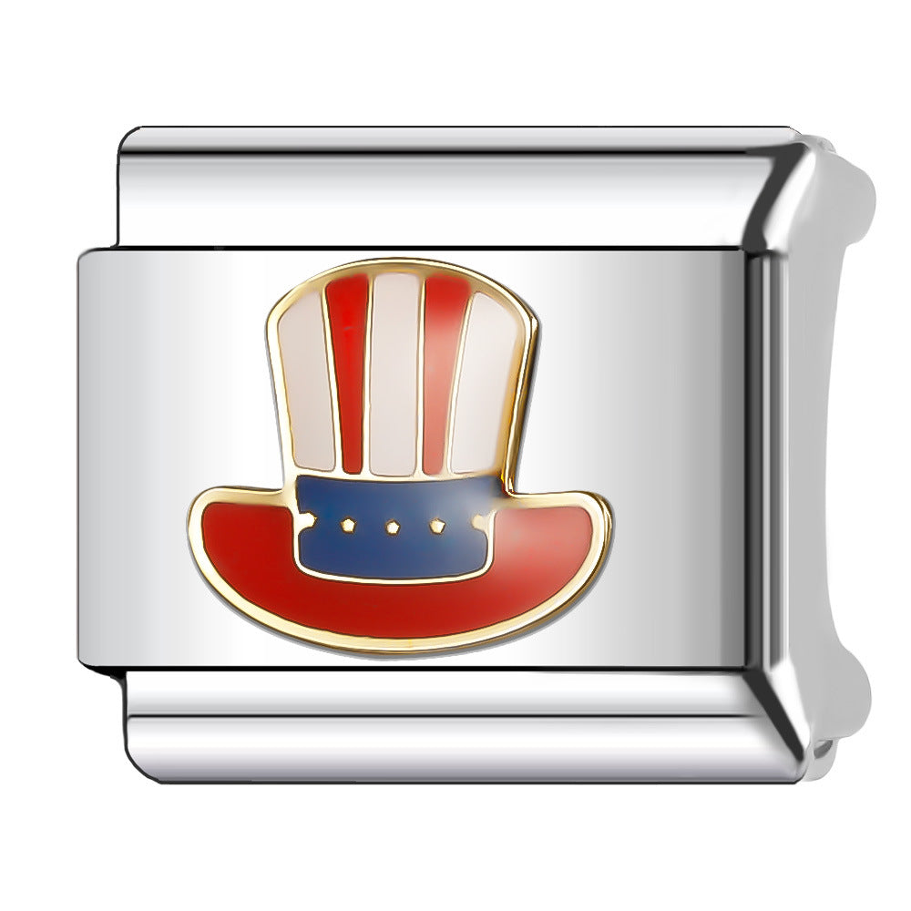 Wholesale Italian Charm Bracelet 9mm DIY Splicing American Flag Series Stainless Steel Composable Bracelet