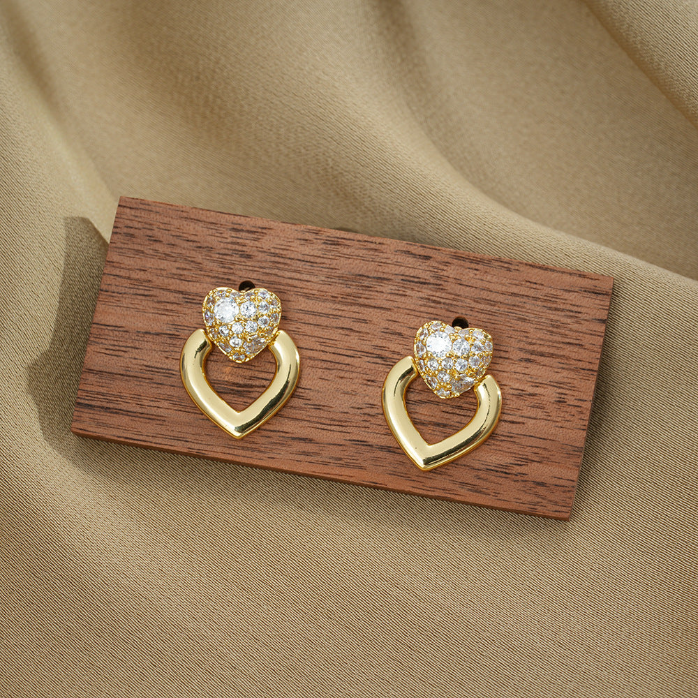 Wholesale Titanium Steel Heart Zircon Necklace and Earring Set Gold Plated Fashion Jewelry Accessory for Women