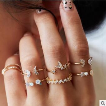 Wholesale Star,  Moon,  Heart,  Leaf,  Geometric 10-Piece Ring Set