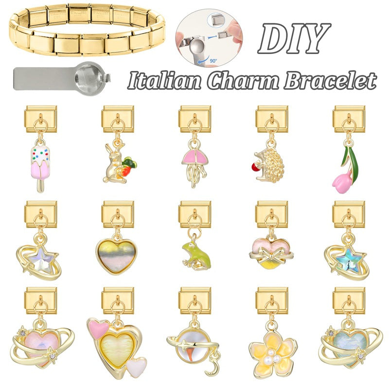 Wholesale Italian Charm Bracelet 9mm DIY Splicing Colored Gold Pendant Stainless Steel Composable Bracelet