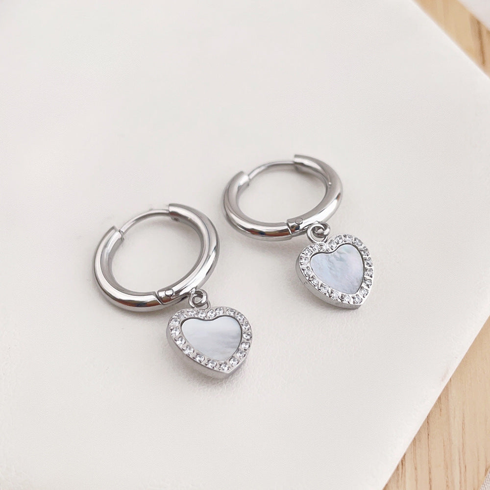 Wholesale Valentine's Day Retro Love Heart Full Diamond Circle Titanium Steel Earrings
