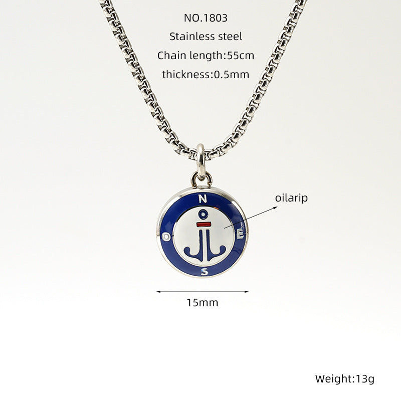 Wholesale Stainless Steel Compass Nautical Anchor Pendant Sweater Necklace ACC-NE-ZhongYao006