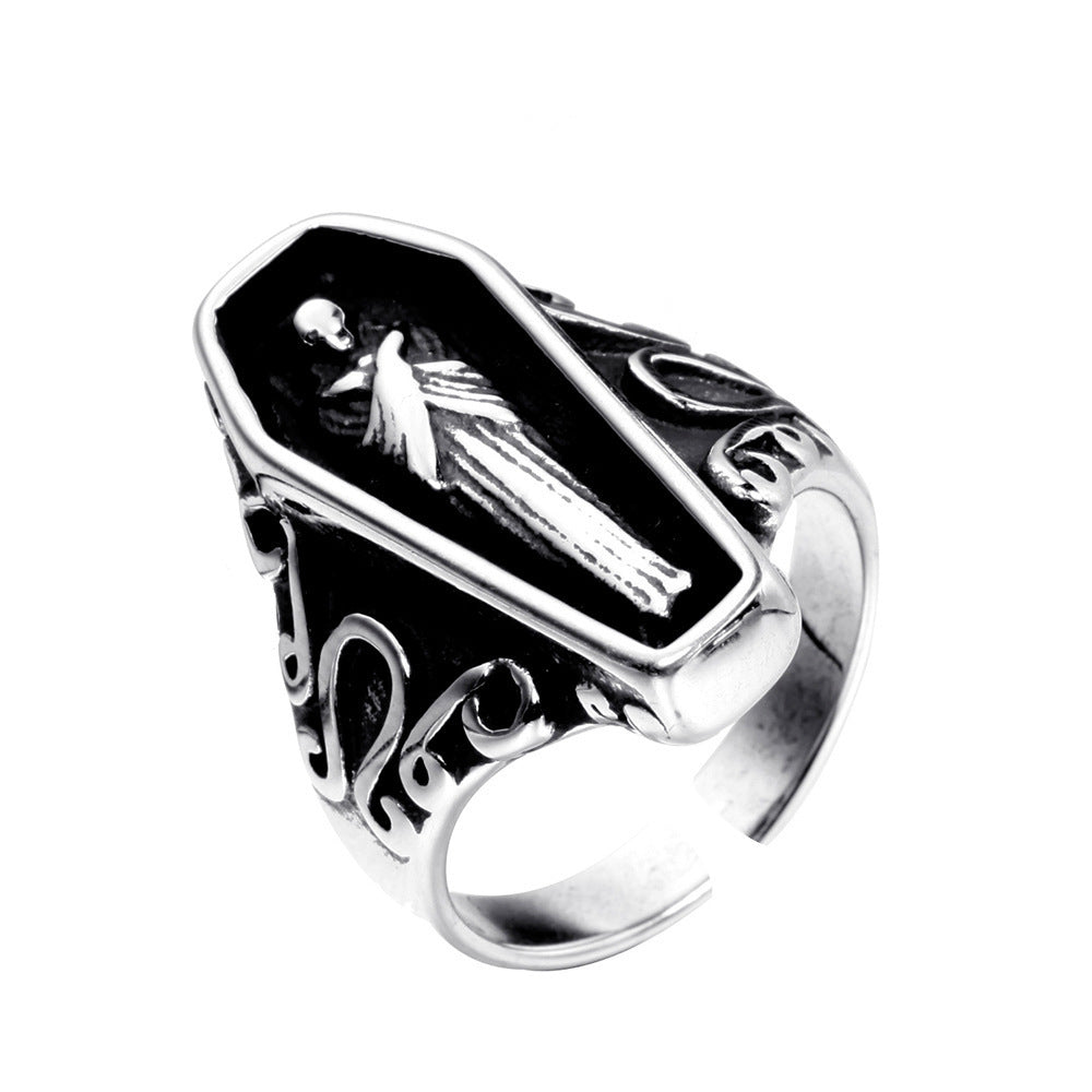 Wholesale Gothic Men's Rings Vintage Mummy Coffin Open Alloy Ring ACC-RS-HanQian001