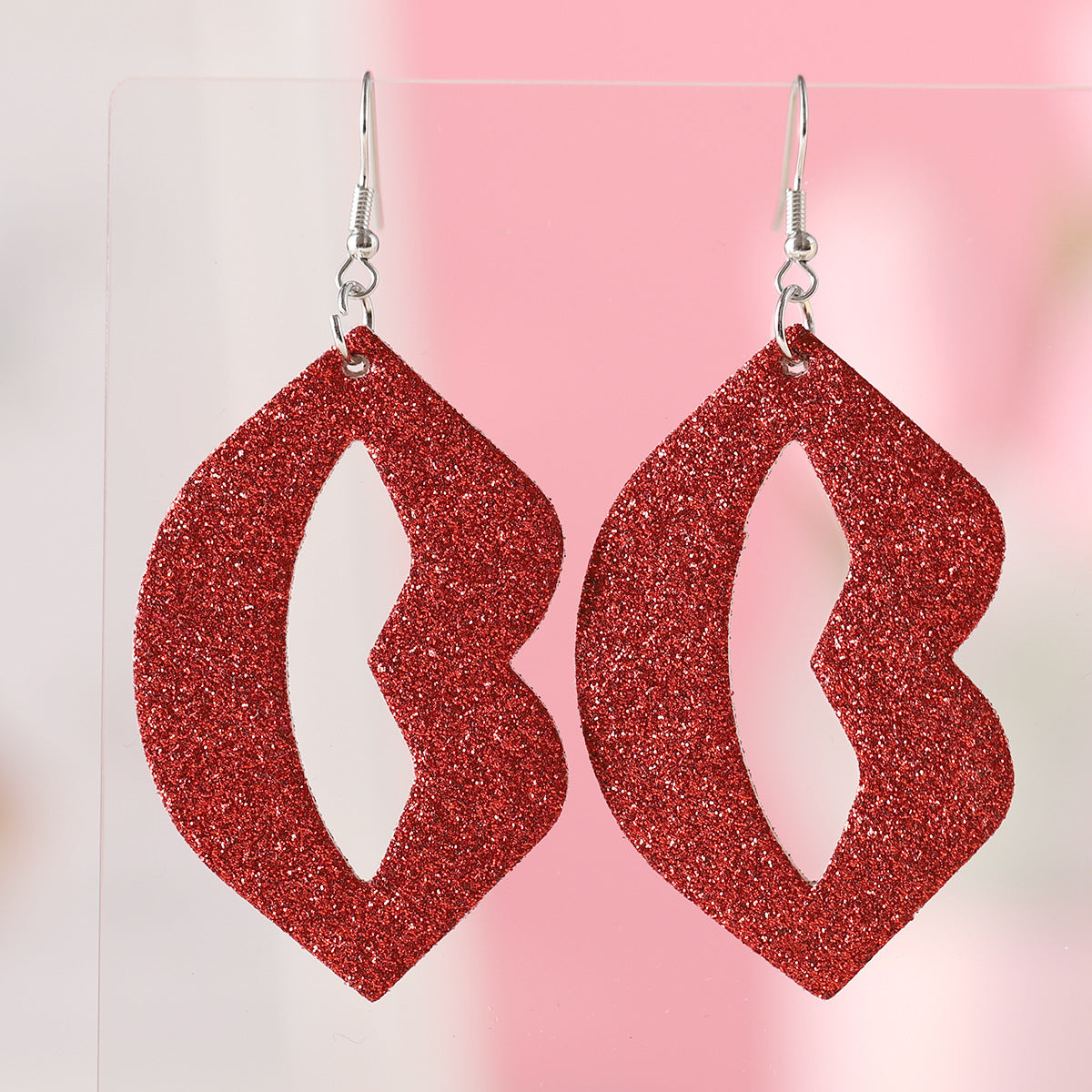 Wholesale  Valentine's Day Blingbling Sequins Peach Heart Love Sexy Red Lips Earrings