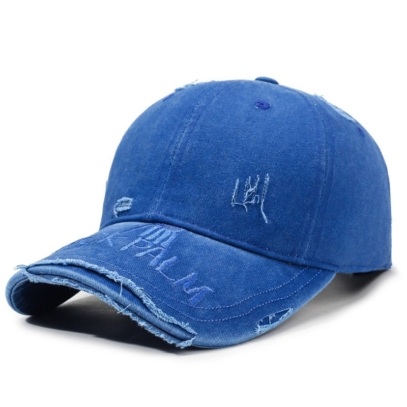 Wholesale Chic Retro Embroidery Letter Distressed Baseball Cap Washed Cotton Denim Gradient Adjustable Unisex Sun Hat