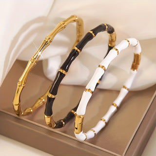 Bracciale in smalto colorato in acciaio inossidabile con giunture di bambù all'ingrosso