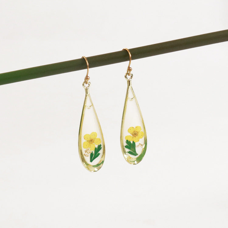 Wholesale 6pcs/pack Herbarium Resin Colored Dried Flower Earrings