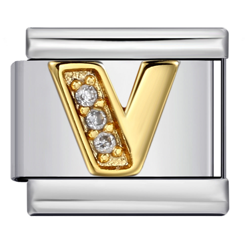 Wholesale  Italian module  stainless steel with diamond letters DIY bracelet