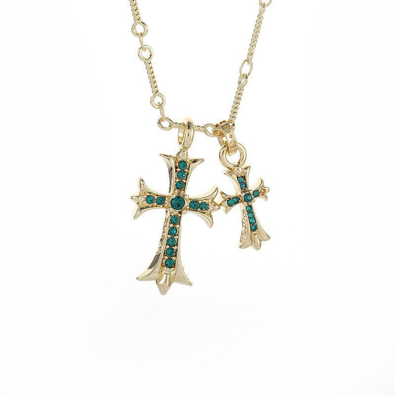 WholesaleK Luo Xin High-Quality Diamond-Encrusted Double Cross Colored Diamond Pendant Trendy Fashion Hip-Hop Necklace Versatile for Couples