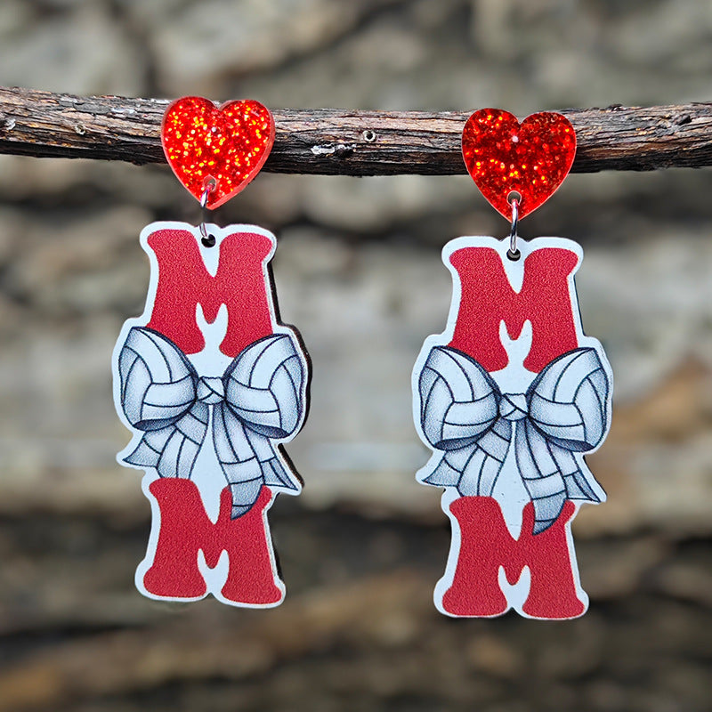 Wholesale Mother's Day Earrings MOM Letters Sports Style Baseball Shiny Earrings