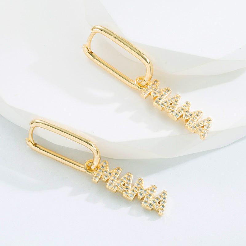 Wholesale Square Earrings MAMA Rhinestone Earrings ACC-ES-HM004