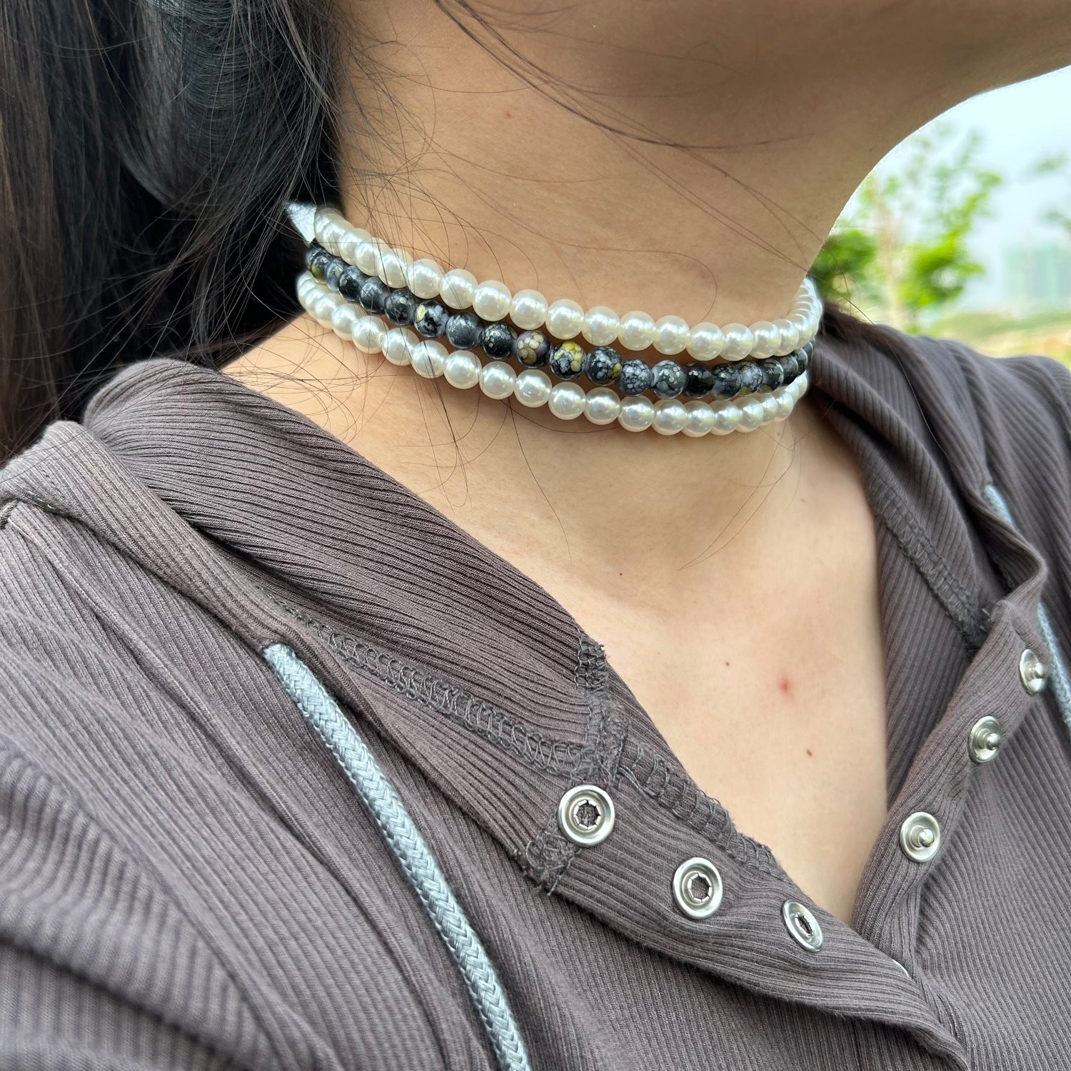 Wholesale Creative Flag Color Pearl Necklace American Independence Day