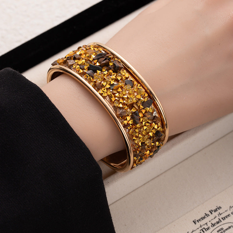 Wholesale European Style Color Gravel Open Bracelet Sparkly Fashion Jewelry Accessory Gift