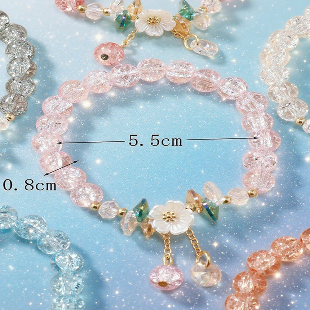 Wholesale 6 Piece Glass Crystal Beaded Bracelet Set Floral Design Women Everyday Wear Jewelry Accessory