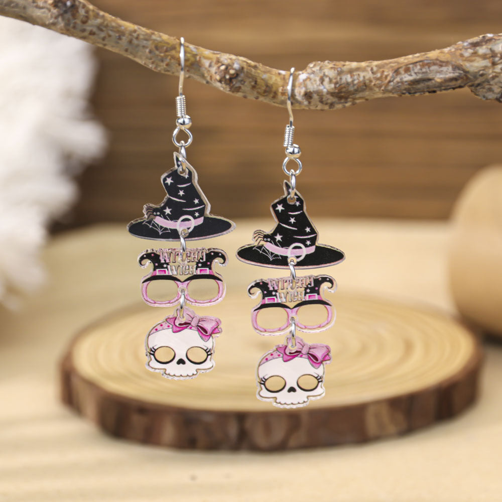 Wholesale Halloween Pink Bow Witch Earrings