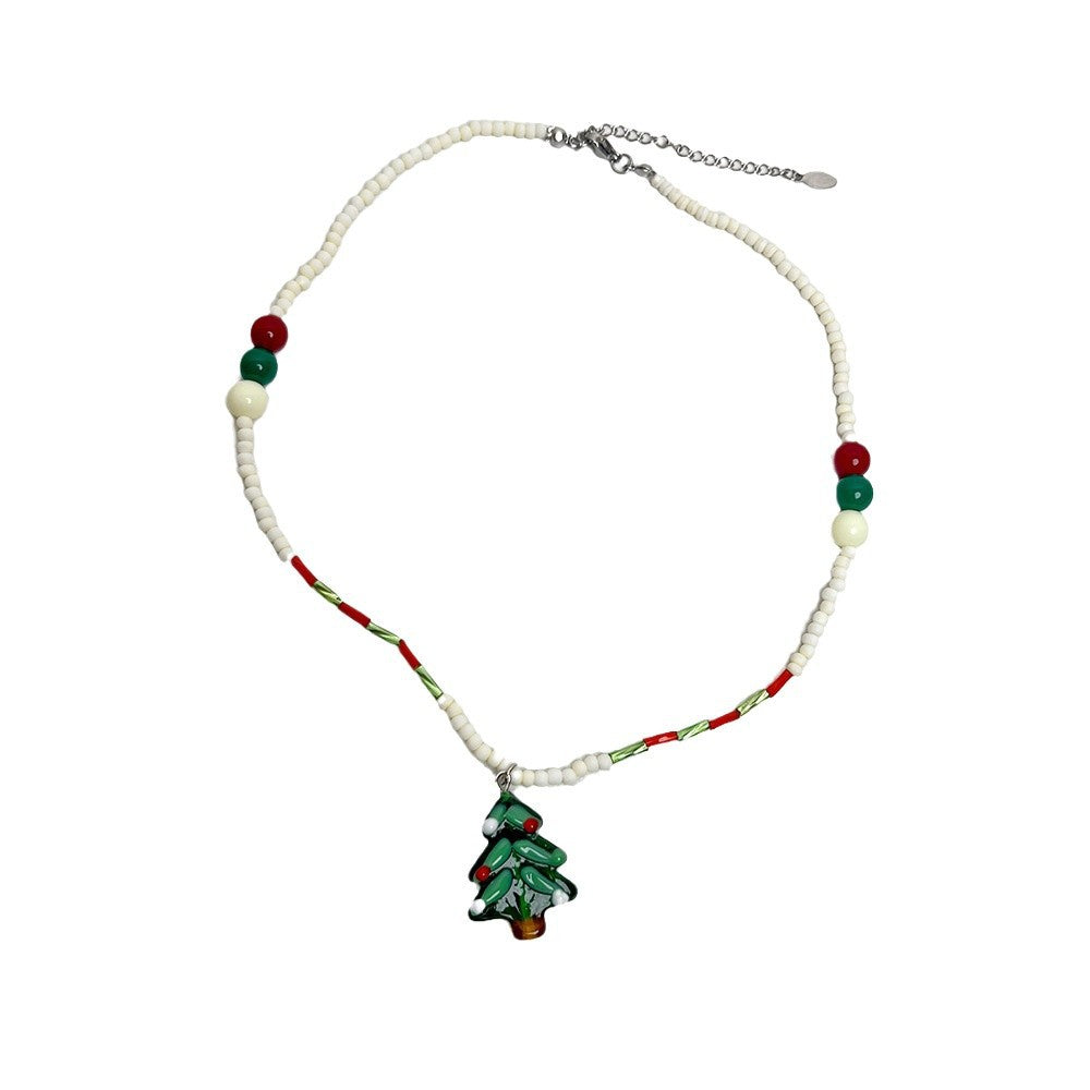 Wholesale Christmas Tree Colorful Gingerbread Man Beaded Necklace
