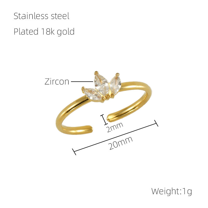 Wholesale Stainless steel zircon adjustable heart and star ring