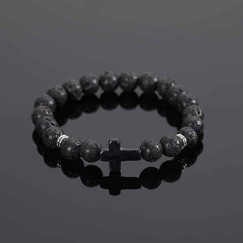 Wholesale Alloy Black Bead Bracelet with Cross Charm - Fashionable European American Style Jewelry Accessory for Everyday Wear