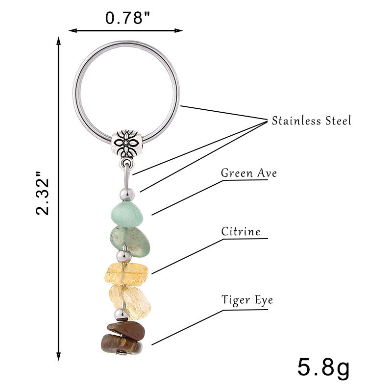 Wholesale  Stone Beaded Keychain Citrine Moonstone Gravel Combination Stainless Steel Bead Key Chain