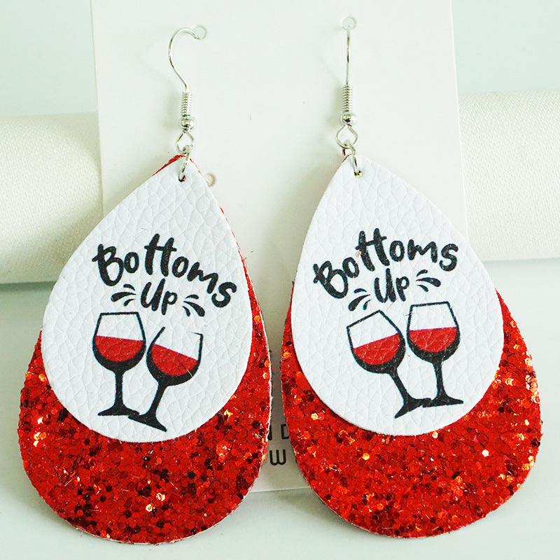 Wholesale 2 Pairs/pack Beer Red Wine Wine Lovers Shiny Party Leather Earrings ACC-ES-HY087
