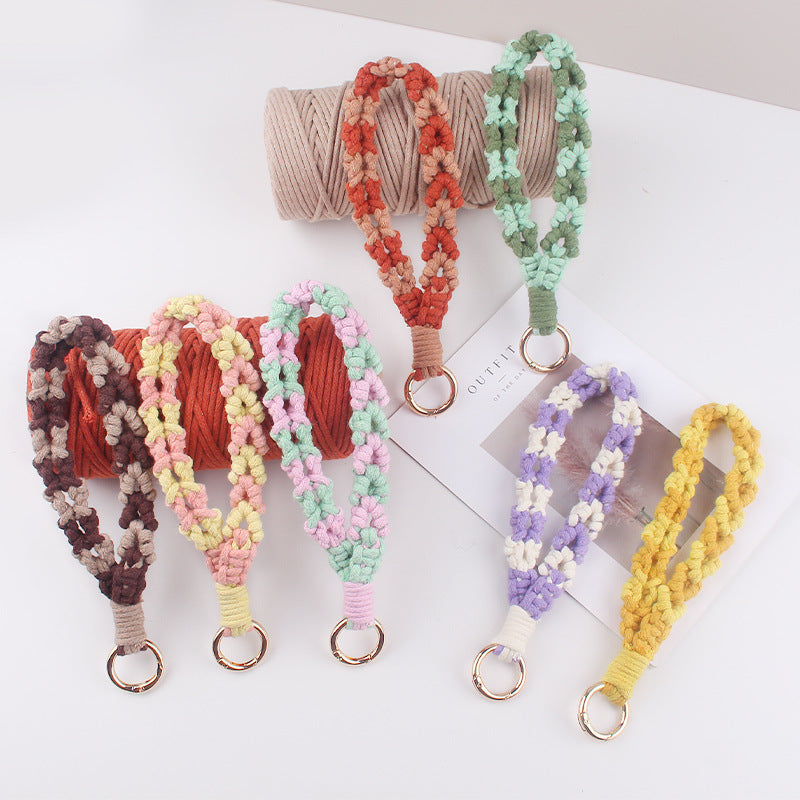 Wholesale  handmade woven leaf pattern lanyard keychain
