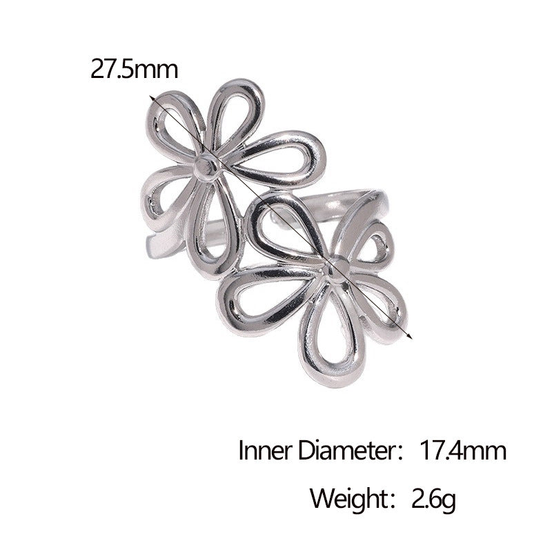 Wholesale Modern Flower Open Ring Adjustable Stainless Steel Gold Women Fashion Jewelry Accessory Gift