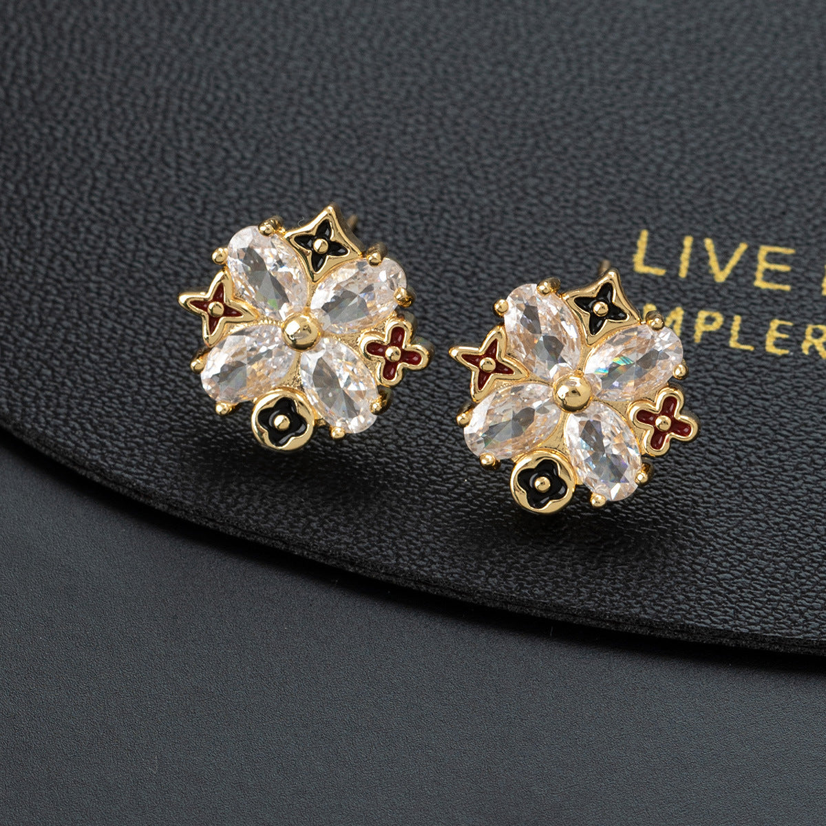 Wholesale Copper Electroplated Four Leaf Clover Flower Earrings For Women Korean Style Rhinestone Minimalist Design Fashion Accessory For Everyday Wear Or Gift