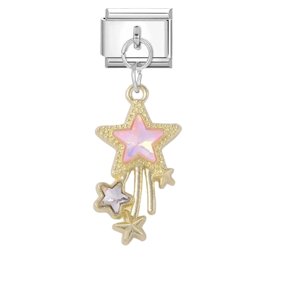 Wholesale Boutique Star Charm Pendant DIY Bracelet Jewelry Accessory Titanium Steel Enamel In Gold Silver Mocha
