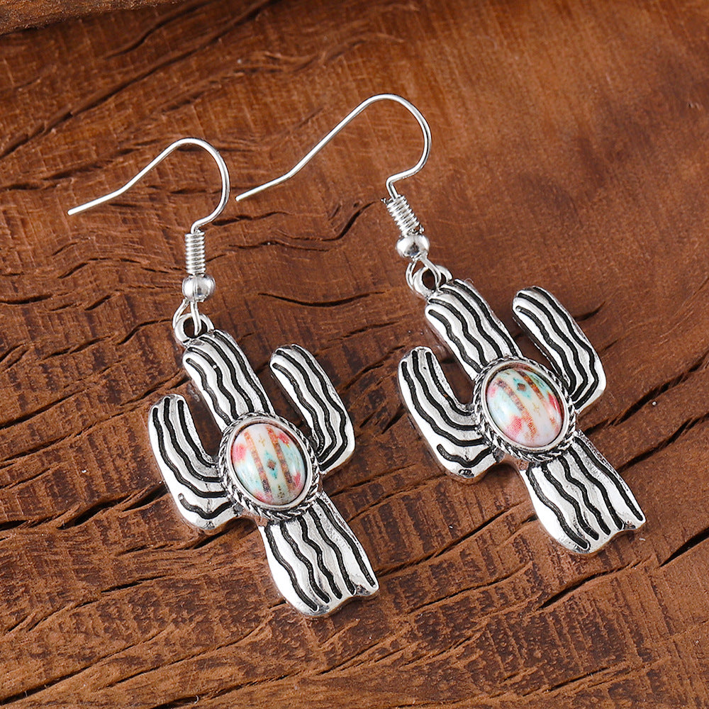 Wholesale color pine stone cactus pendant earrings