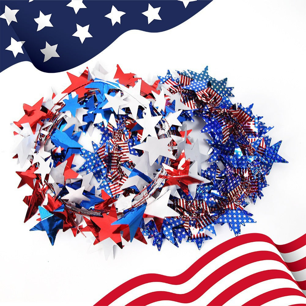 Wholesale Iron wire five-pointed star lace color strips Independence Day metal wire decoration
